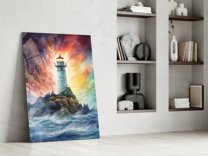 Rainbow Lighthouse Glass Wall Art