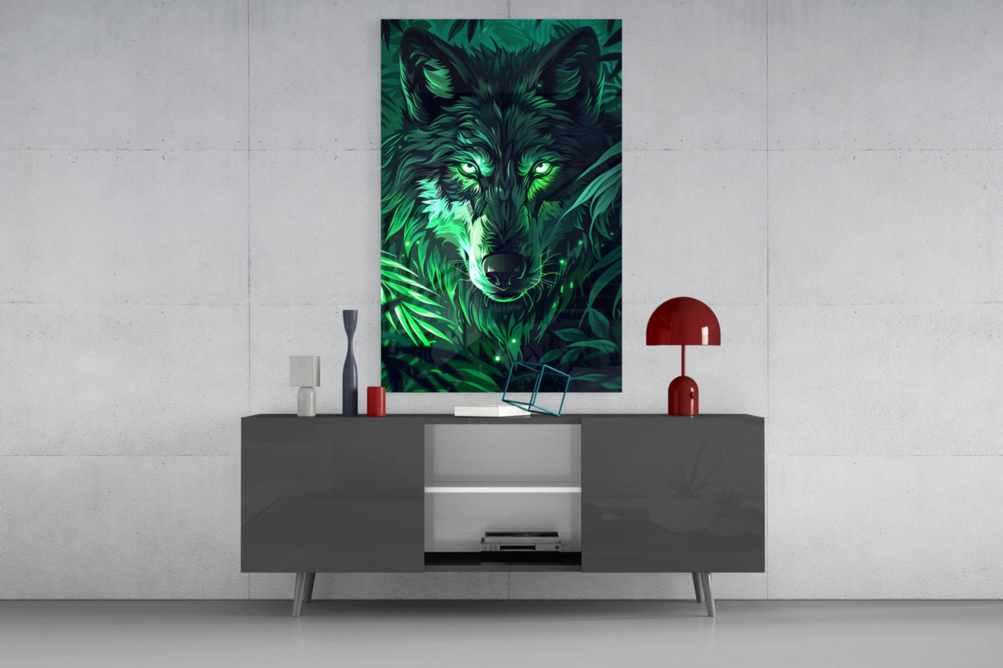Emerald Wolf Glass Wall Art