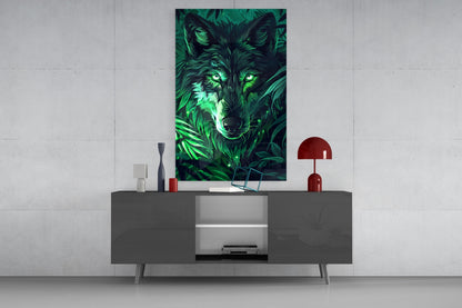 Emerald Wolf Glass Wall Art