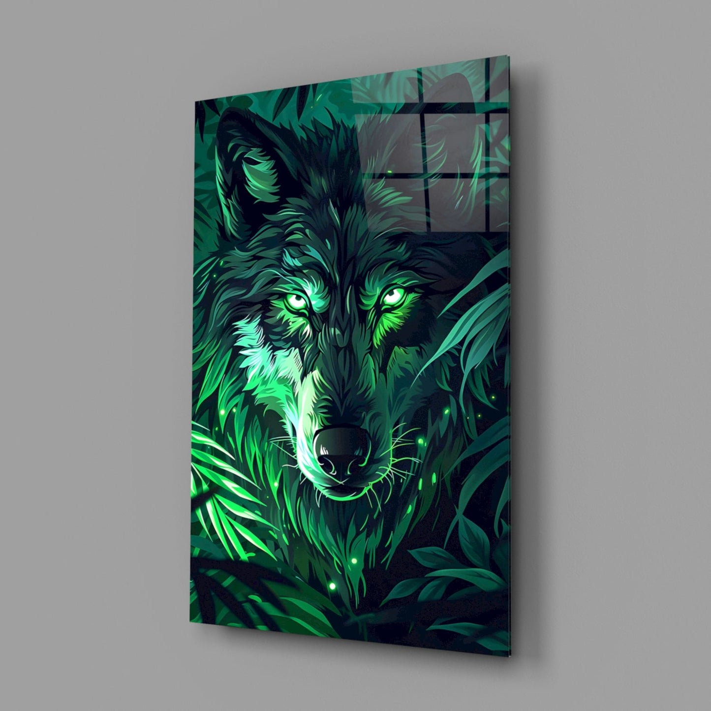 Emerald Wolf Glass Wall Art