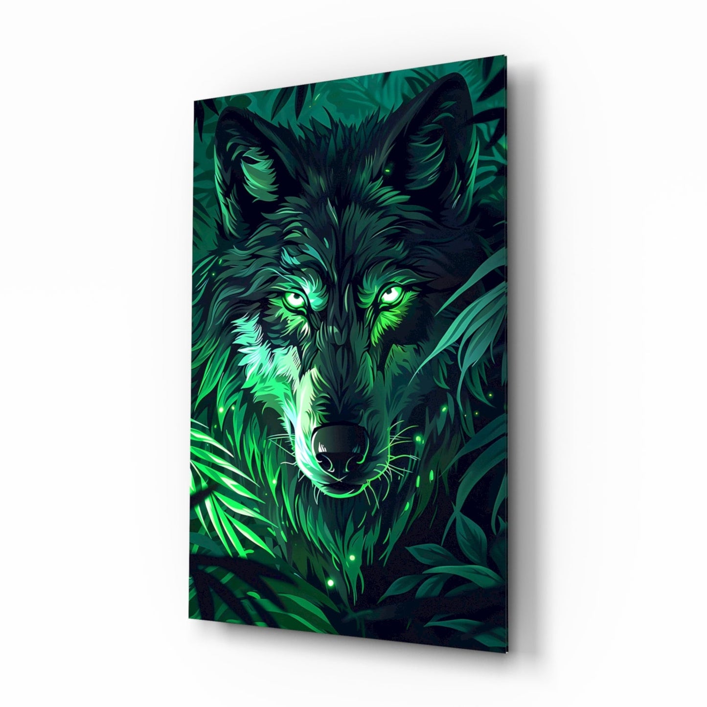 Emerald Wolf Glass Wall Art