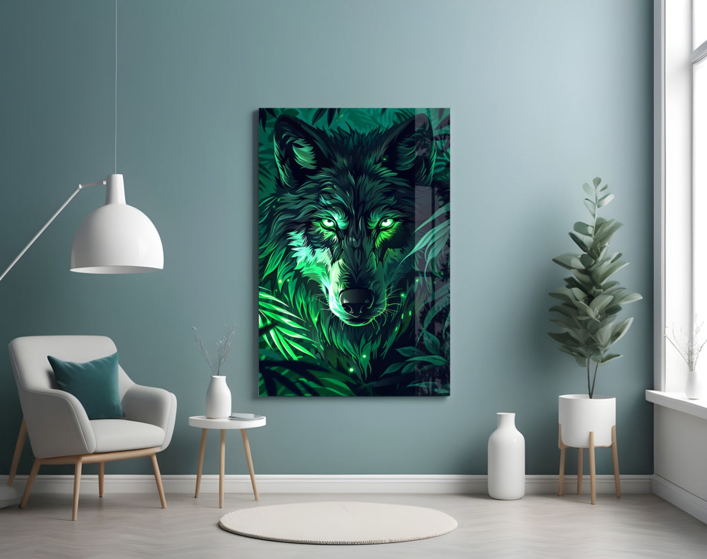 Emerald Wolf Glass Wall Art