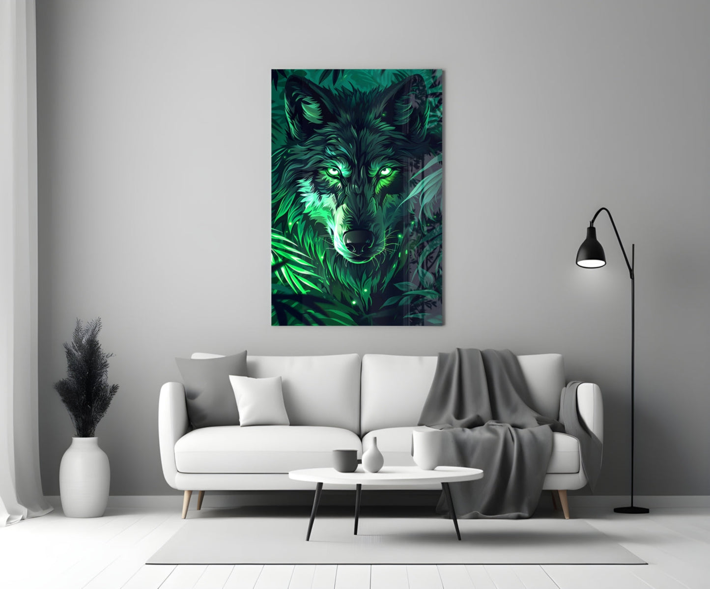 Emerald Wolf Glass Wall Art