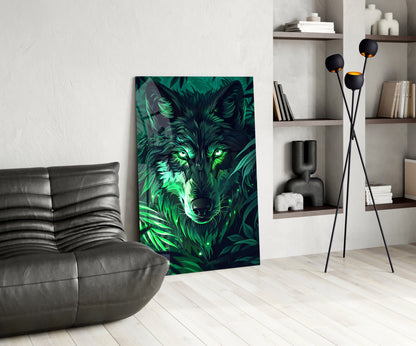 Emerald Wolf Glass Wall Art