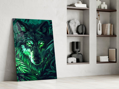 Emerald Wolf Glass Wall Art