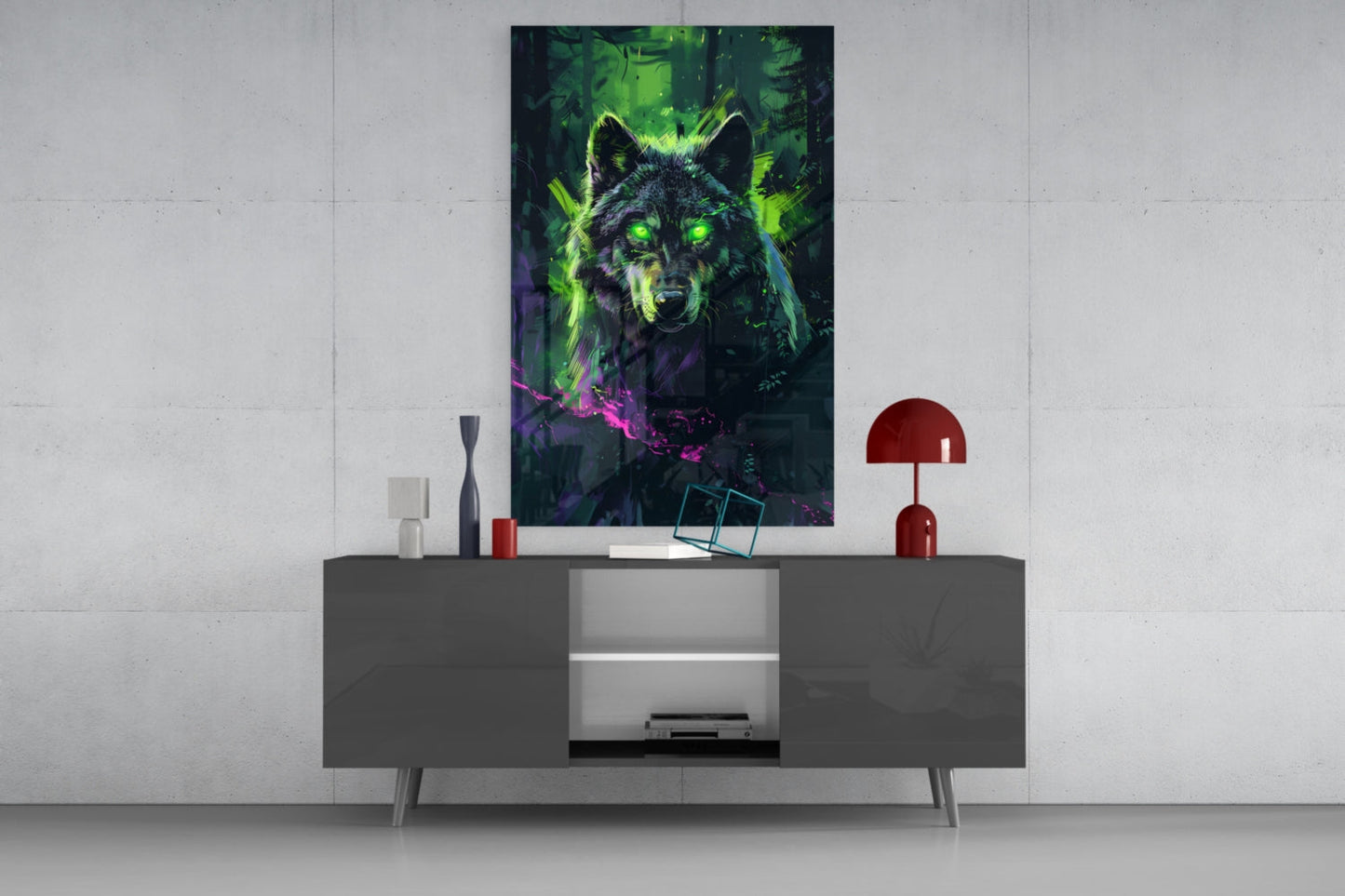 Wolf Glass Wall Art Neon Mystic Print