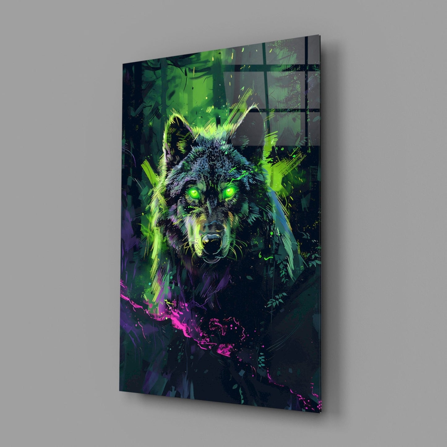 Wolf Glass Wall Art Neon Mystic Print