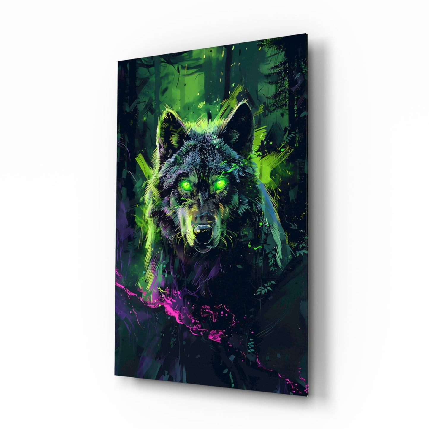 Wolf Glass Wall Art Neon Mystic Print