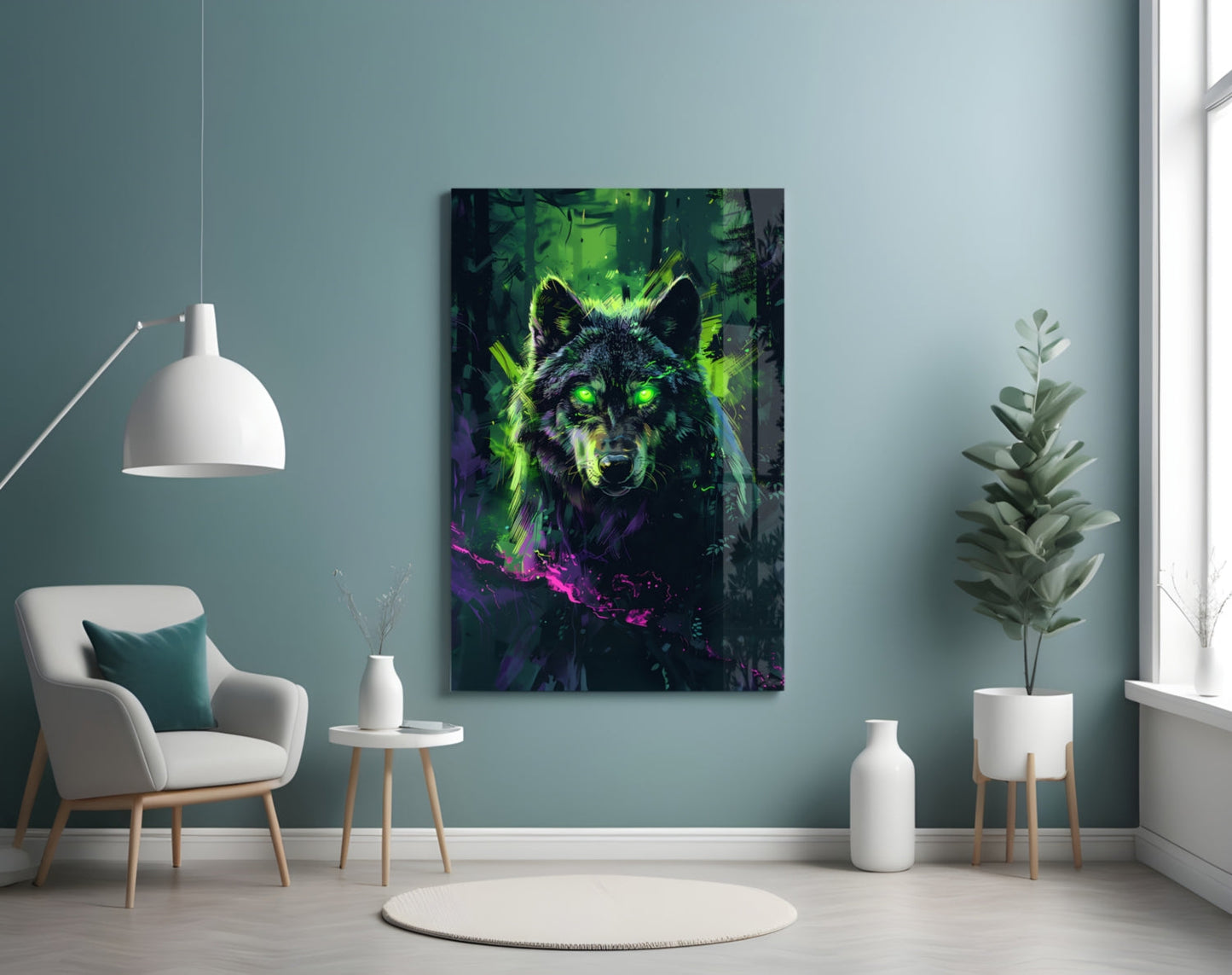 Wolf Glass Wall Art Neon Mystic Print