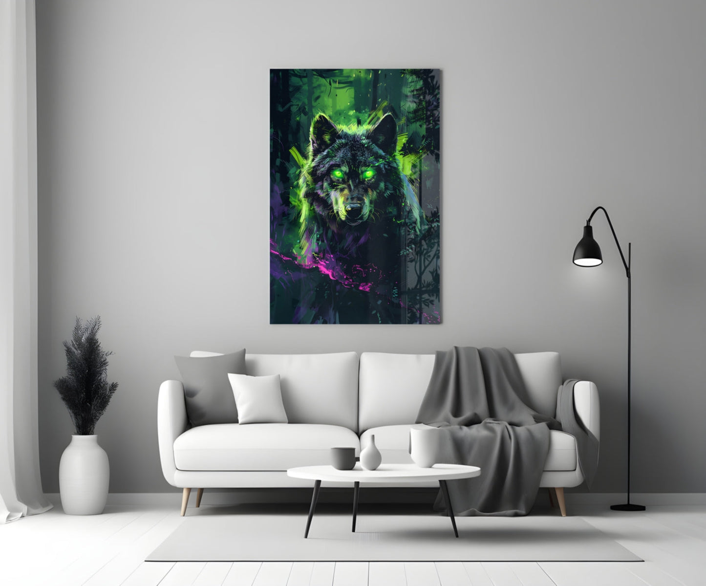 Wolf Glass Wall Art Neon Mystic Print