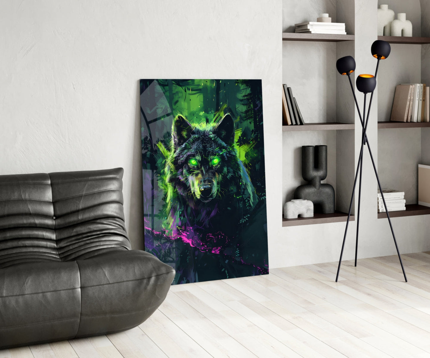 Wolf Glass Wall Art Neon Mystic Print