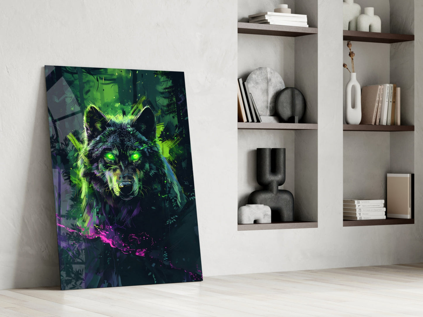 Wolf Glass Wall Art Neon Mystic Print