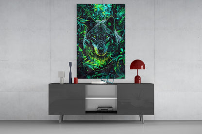 Charcoal Jungle Wolf Glass Wall Art