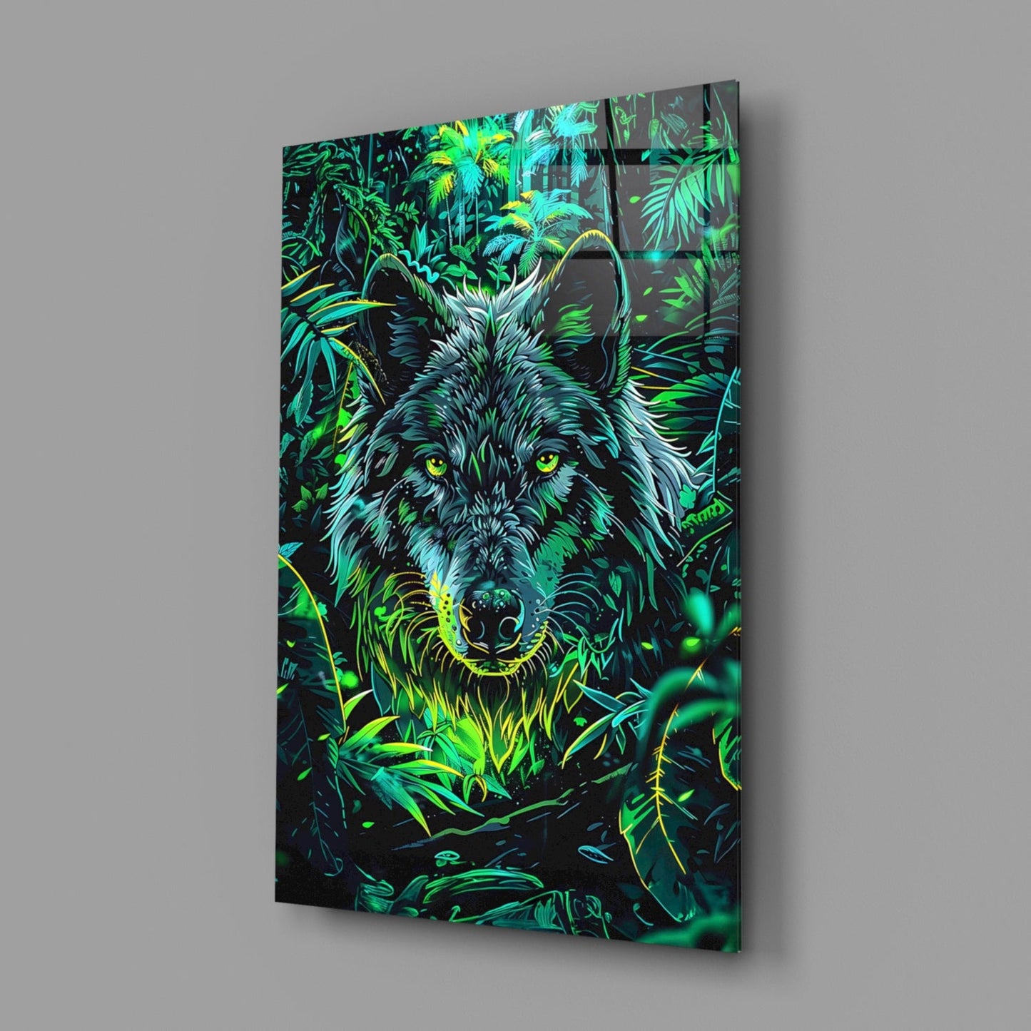 Charcoal Jungle Wolf Glass Wall Art