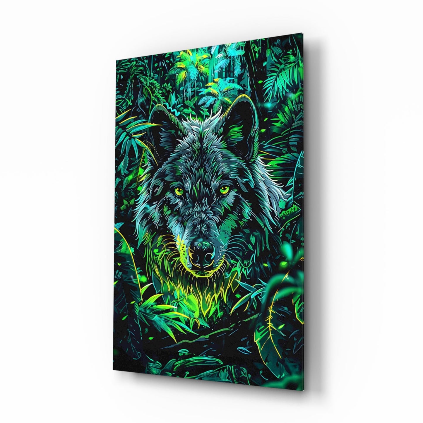 Charcoal Jungle Wolf Glass Wall Art