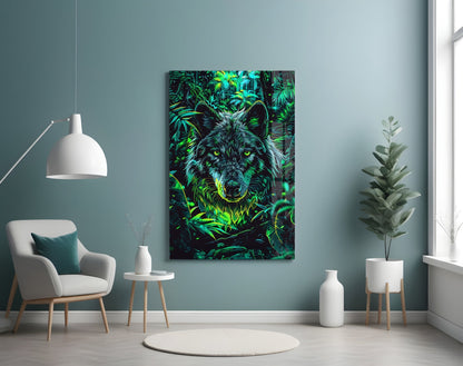 Charcoal Jungle Wolf Glass Wall Art