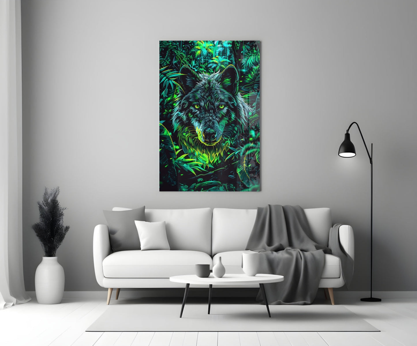 Charcoal Jungle Wolf Glass Wall Art