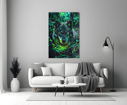 Charcoal Jungle Wolf Glass Wall Art