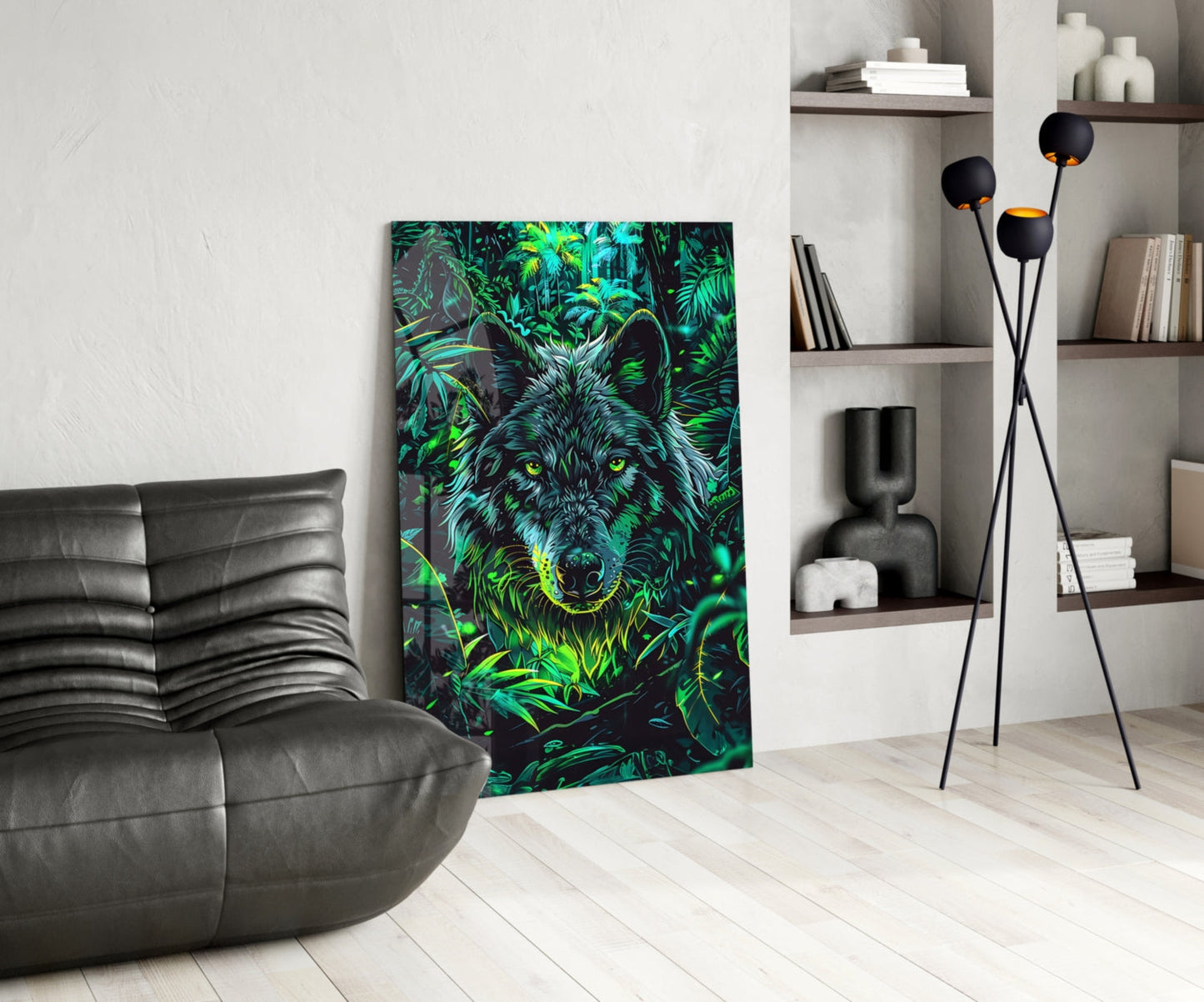 Charcoal Jungle Wolf Glass Wall Art