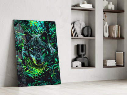 Charcoal Jungle Wolf Glass Wall Art