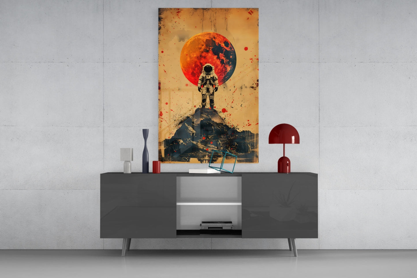 Vintage Poster Astronaut Glass Wall Art