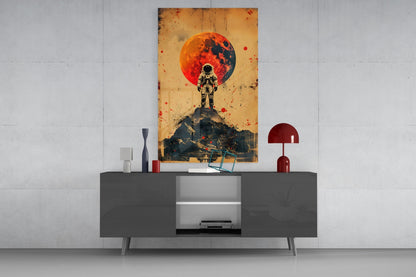 Vintage Poster Astronaut Glass Wall Art
