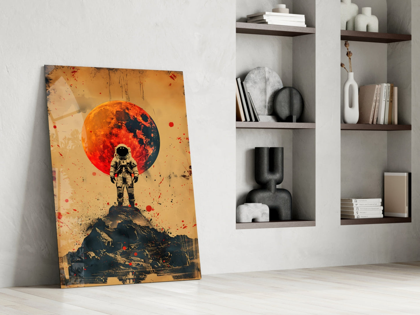 Vintage Poster Astronaut Glass Wall Art