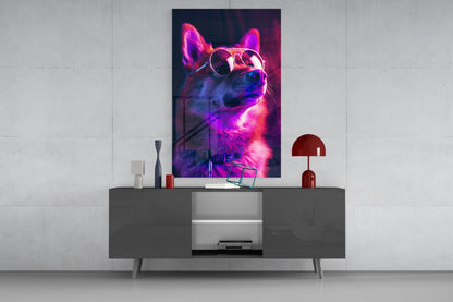 Shiba Inu Sunglasses Glass Wall Art