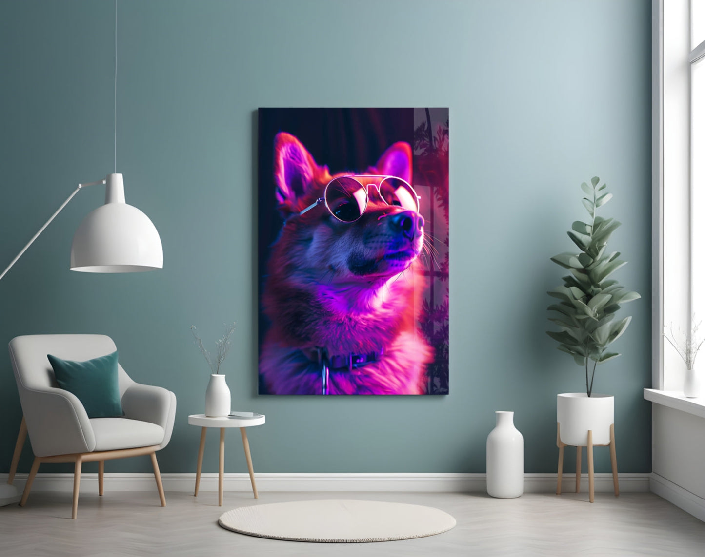 Shiba Inu Sunglasses Glass Wall Art