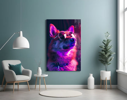 Shiba Inu Sunglasses Glass Wall Art