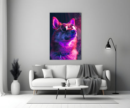 Shiba Inu Sunglasses Glass Wall Art