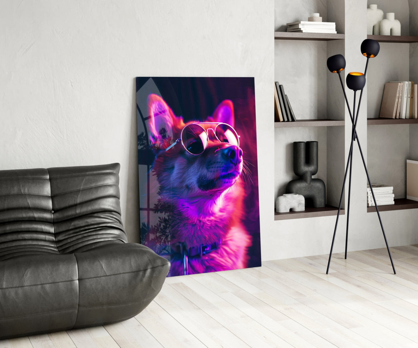 Shiba Inu Sunglasses Glass Wall Art