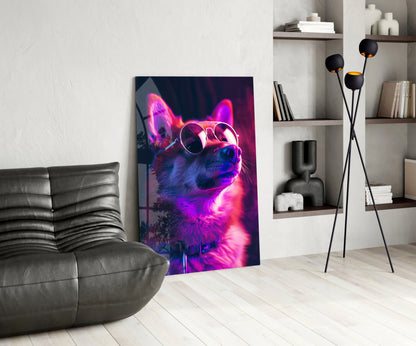 Shiba Inu Sunglasses Glass Wall Art