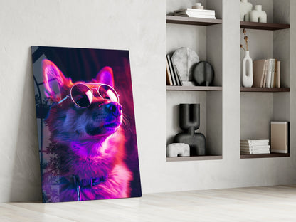 Shiba Inu Sunglasses Glass Wall Art