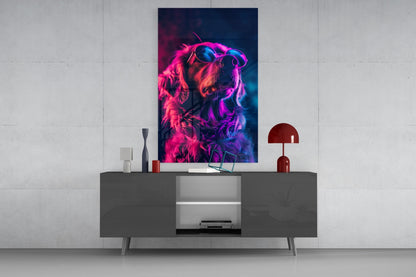 Golden Retriever Sunglasses Glass Wall Art