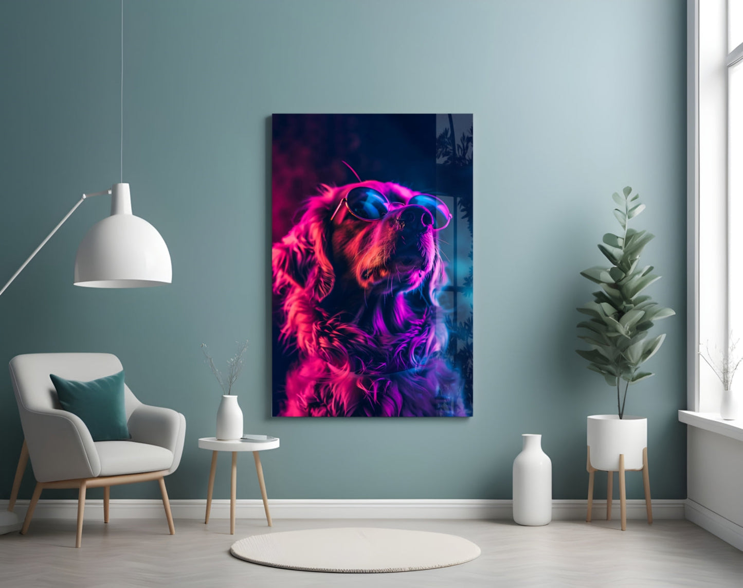 Golden Retriever Sunglasses Glass Wall Art