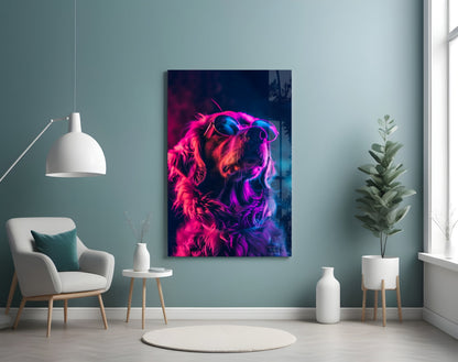 Golden Retriever Sunglasses Glass Wall Art