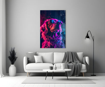 Golden Retriever Sunglasses Glass Wall Art