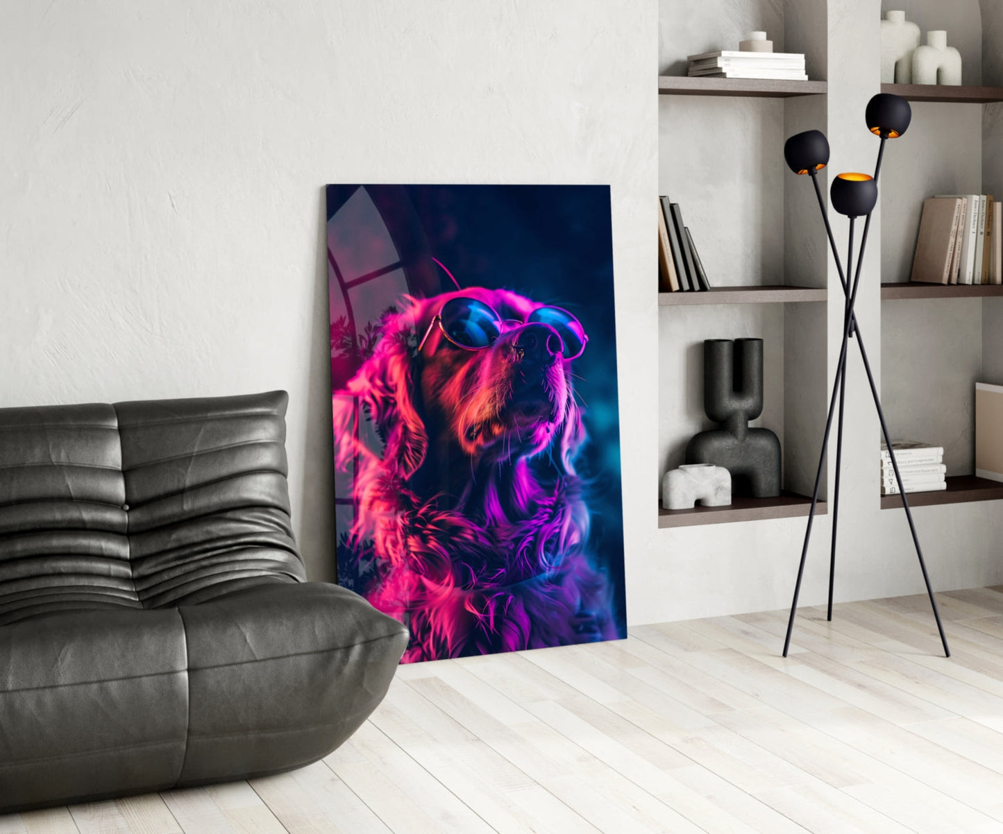 Golden Retriever Sunglasses Glass Wall Art