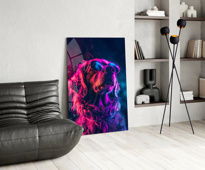 Golden Retriever Sunglasses Glass Wall Art