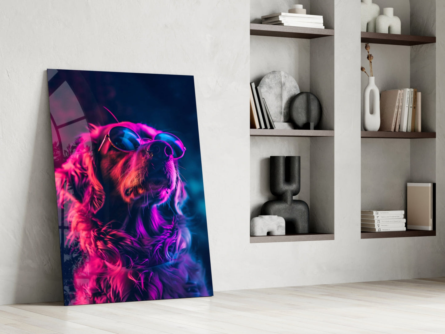 Golden Retriever Sunglasses Glass Wall Art