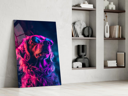 Golden Retriever Sunglasses Glass Wall Art