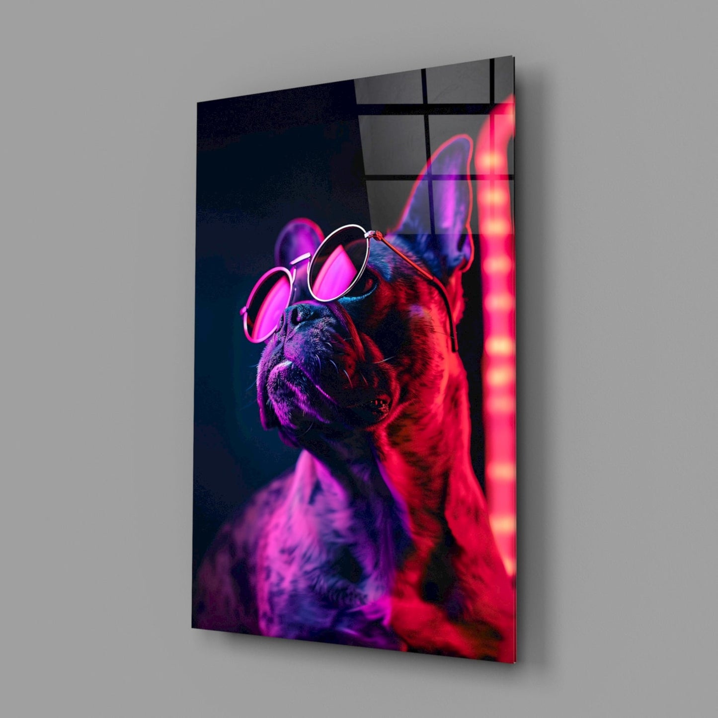 Dog with Glasses Glass Wall Art