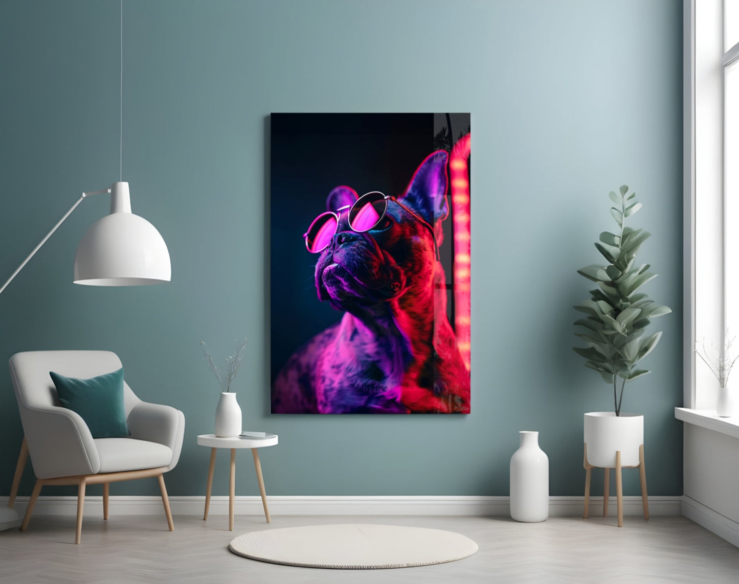 Dog with Glasses Glass Wall Art