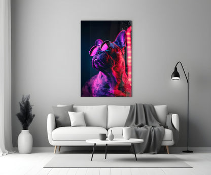 Dog with Glasses Glass Wall Art