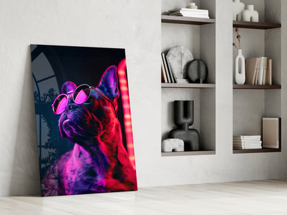 Dog with Glasses Glass Wall Art