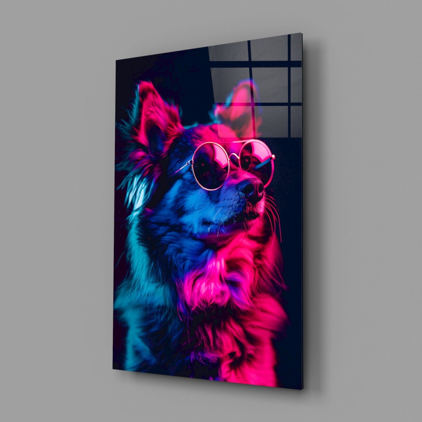 Dog With Glasses Glass Wall Art