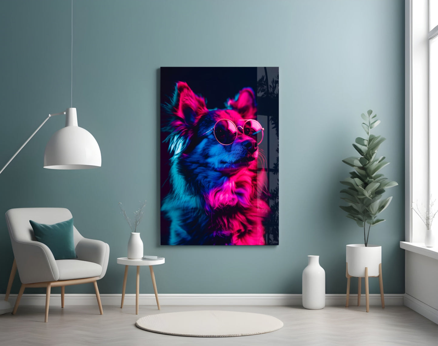 Dog With Glasses Glass Wall Art