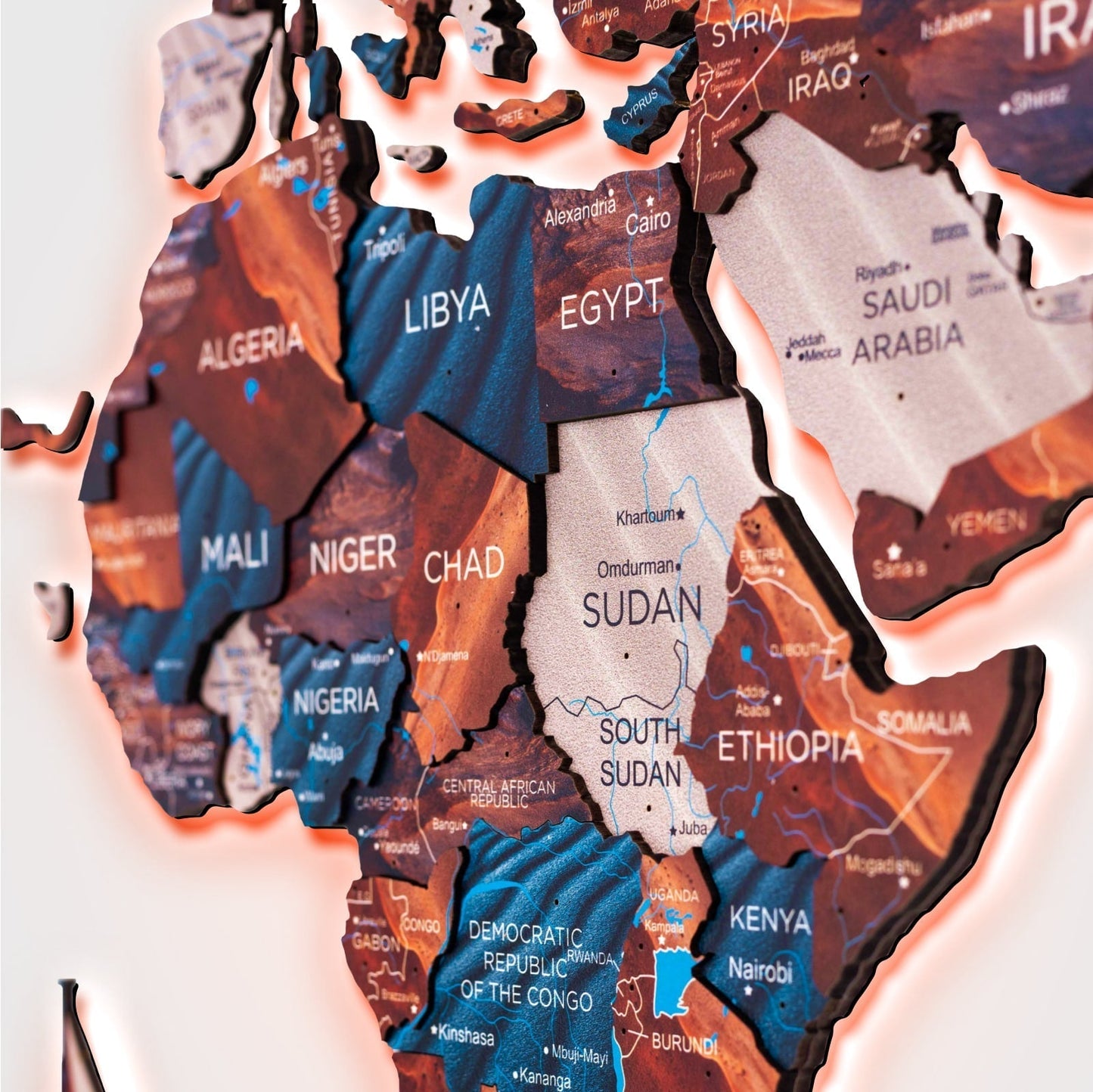 Luminous LED Wooden World Map Wall Art - Dune