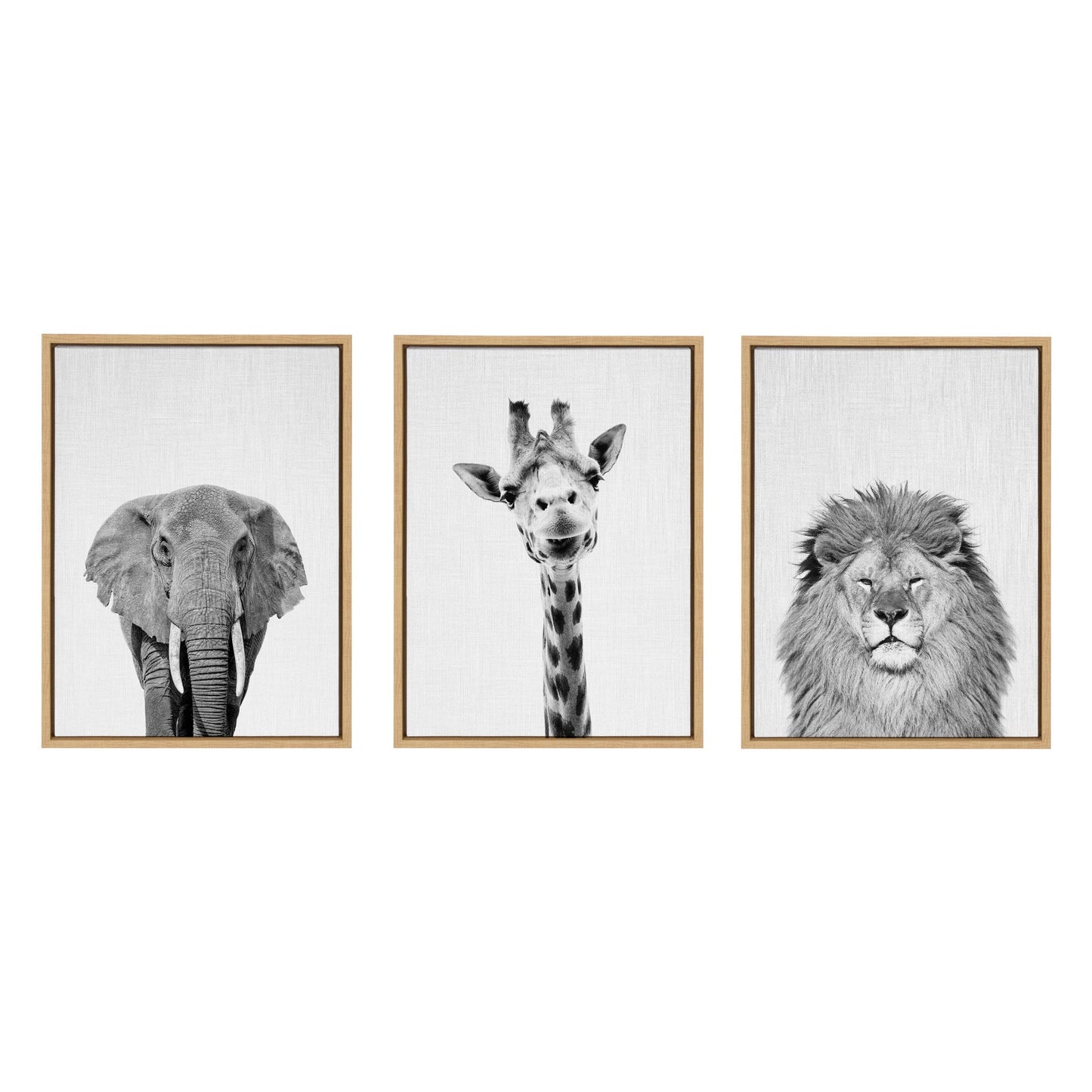 Sylvie Elephant Giraffe and Lion Framed Canvas by Simon Te of Tai Prints